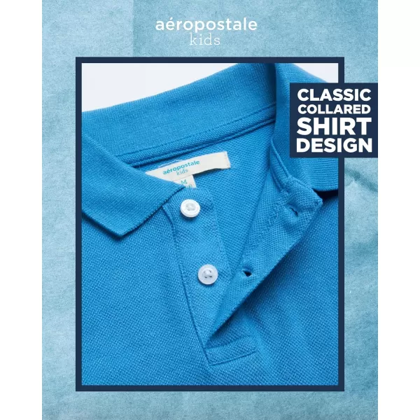 AEROPOSTALE Boys Polo Shirt  2 Pack Classic Fit Short Sleeve Pique Polo Shirts for Boys  Comfort Stretch Golf Shirt816Whiteblue