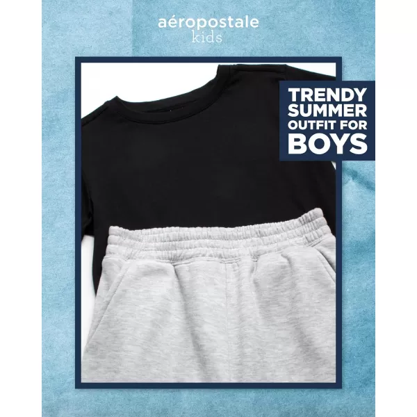 AEROPOSTALE Boys Shorts Set  2 Piece Short Sleeve TShirt and Fleece Sweat Shorts  Summer Outfit for Boys 412Black Grey Heather