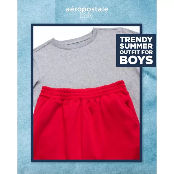 AEROPOSTALE Boys Shorts Set  2 Piece Short Sleeve TShirt and Fleece Sweat Shorts  Summer Outfit for Boys 412Grey Red
