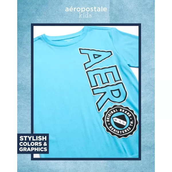 AEROPOSTALE Boys Shorts Set  2 Piece Short Sleeve TShirt and Fleece Sweat Shorts  Summer Outfit for Boys 412Riviera Blue Black