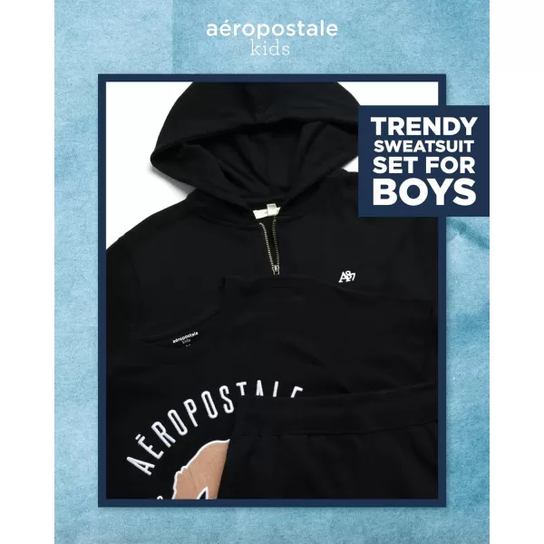 AEROPOSTALE Boys Sweatsuit Set  3 Piece Fleece Zip Hoodie Sweatshirt Cargo Jogger Sweatpants and TShirt 416Black