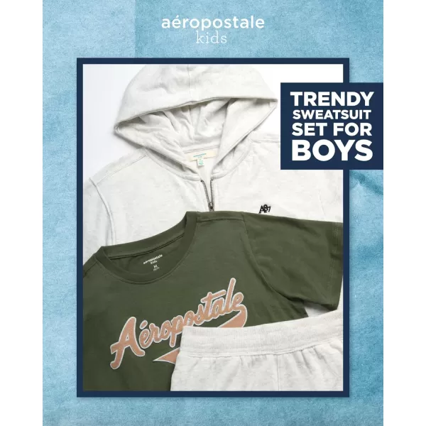 AEROPOSTALE Boys Sweatsuit Set  3 Piece Fleece Zip Hoodie Sweatshirt Cargo Jogger Sweatpants and TShirt 416CoffeeOlive