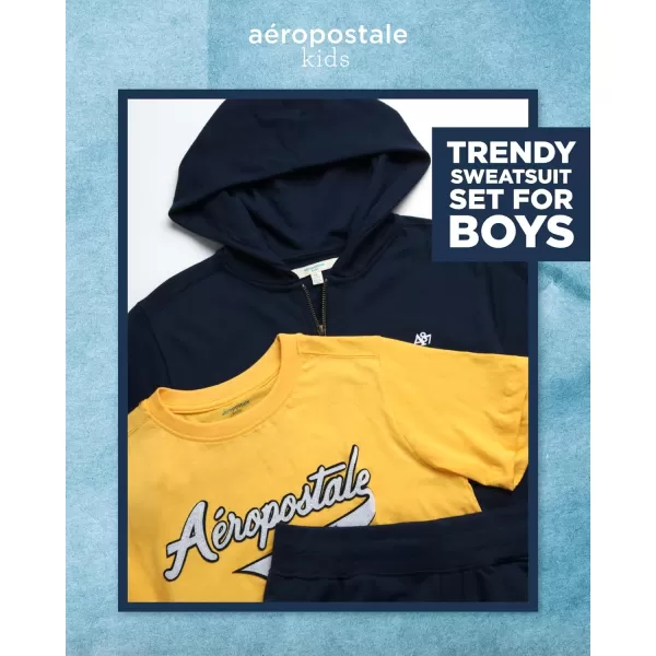 AEROPOSTALE Boys Sweatsuit Set  3 Piece Fleece Zip Hoodie Sweatshirt Cargo Jogger Sweatpants and TShirt 416NavyGold
