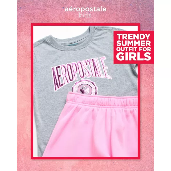 AEROPOSTALE Girls Shorts Set  2 Piece Jersey Graphic Tee Fleece Shorts Cargo Scooter Skort  Girls Summer Outfit 412Grey Pink