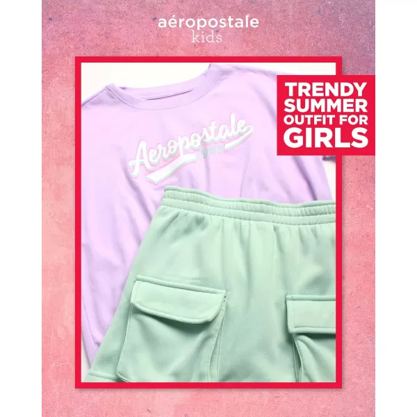 AEROPOSTALE Girls Shorts Set  2 Piece Jersey Graphic Tee Fleece Shorts Cargo Scooter Skort  Girls Summer Outfit 412Orchid Olive