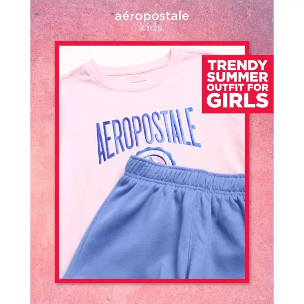 AEROPOSTALE Girls Shorts Set  2 Piece Jersey Graphic Tee Fleece Shorts Cargo Scooter Skort  Girls Summer Outfit 412Pink Purple