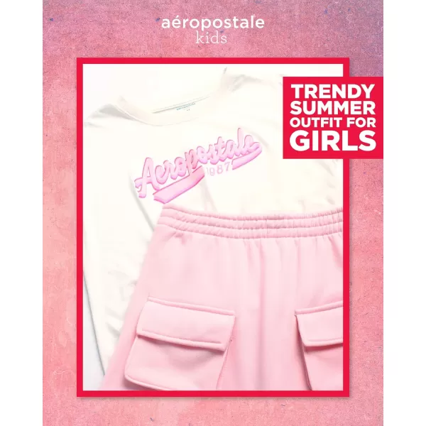 AEROPOSTALE Girls Shorts Set  2 Piece Jersey Graphic Tee Fleece Shorts Cargo Scooter Skort  Girls Summer Outfit 412White Blossom