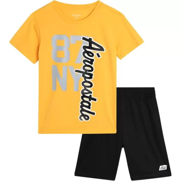 AEROPOSTALE Boys Active Shorts Set  2 Piece Short Sleeve TShirt and Mesh Gym Shorts  Activewear Outfit for Boys 412GoldGrey