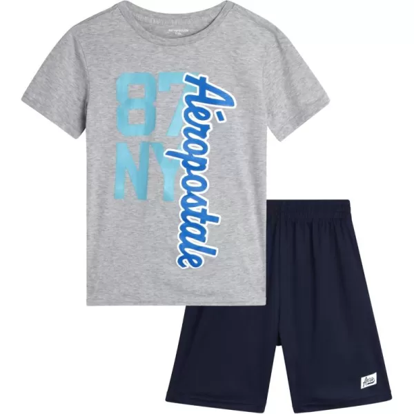 AEROPOSTALE Boys Active Shorts Set  2 Piece Short Sleeve TShirt and Mesh Gym Shorts  Activewear Outfit for Boys 412GreyBlue