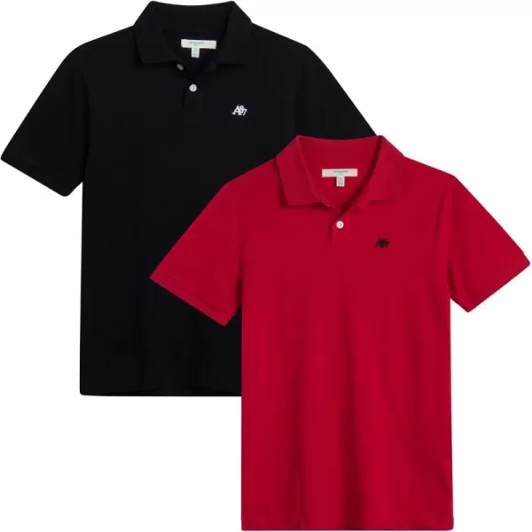 AEROPOSTALE Boys Polo Shirt  2 Pack Classic Fit Short Sleeve Pique Polo Shirts for Boys  Comfort Stretch Golf Shirt816Blackred