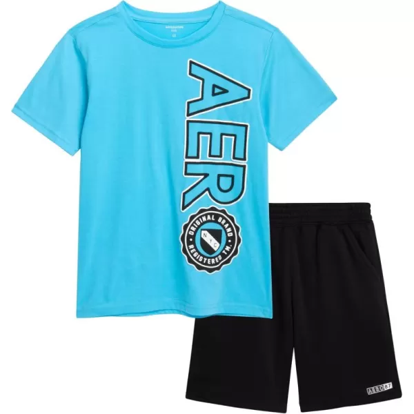 AEROPOSTALE Boys Shorts Set  2 Piece Short Sleeve TShirt and Fleece Sweat Shorts  Summer Outfit for Boys 412Riviera Blue Black