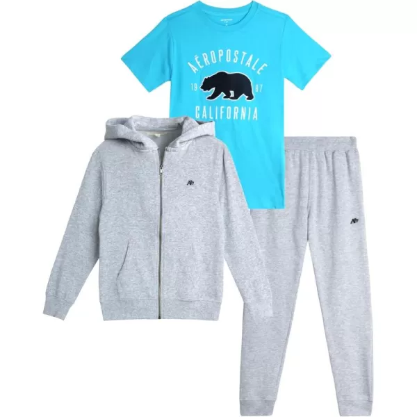 AEROPOSTALE Boys Sweatsuit Set  3 Piece Fleece Zip Hoodie Sweatshirt Cargo Jogger Sweatpants and TShirt 416GreyBlue