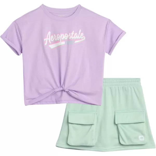 AEROPOSTALE Girls Shorts Set  2 Piece Jersey Graphic Tee Fleece Shorts Cargo Scooter Skort  Girls Summer Outfit 412Orchid Olive