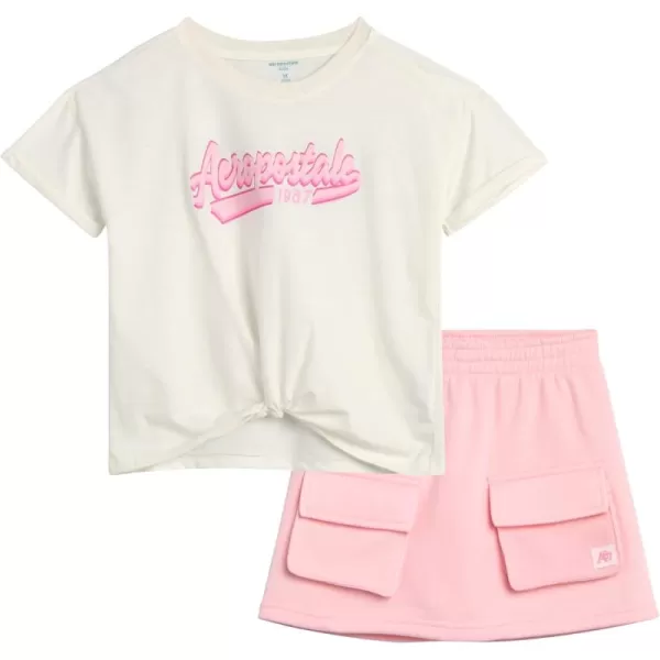 AEROPOSTALE Girls Shorts Set  2 Piece Jersey Graphic Tee Fleece Shorts Cargo Scooter Skort  Girls Summer Outfit 412White Blossom