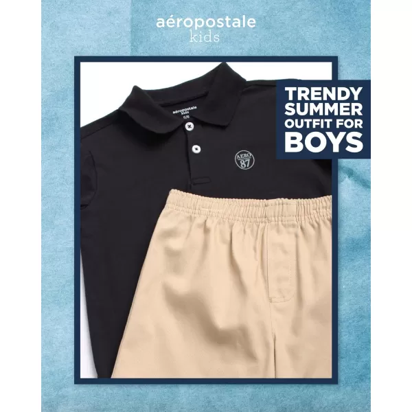 AEROPOSTALE Boys Shorts Set  2 Piece Short Sleeve Polo Shirt and Woven Cargo Shorts  Summer Outfit for Boys 416Black Cream