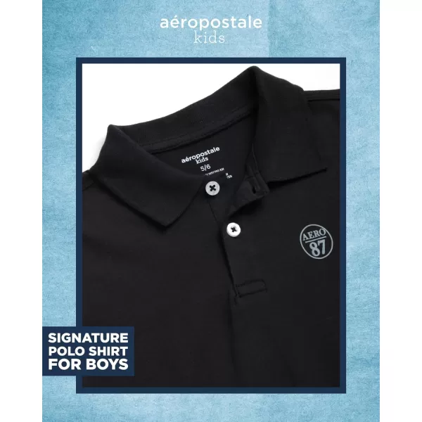 AEROPOSTALE Boys Shorts Set  2 Piece Short Sleeve Polo Shirt and Woven Cargo Shorts  Summer Outfit for Boys 416Black Cream
