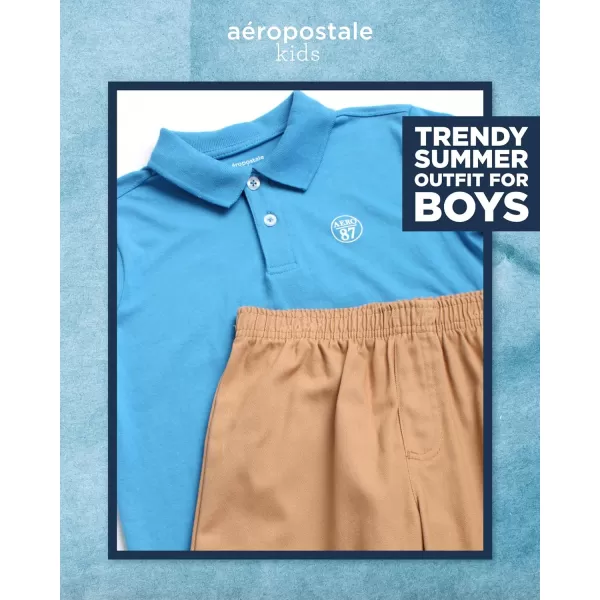 AEROPOSTALE Boys Shorts Set  2 Piece Short Sleeve Polo Shirt and Woven Cargo Shorts  Summer Outfit for Boys 416Blue Coffee