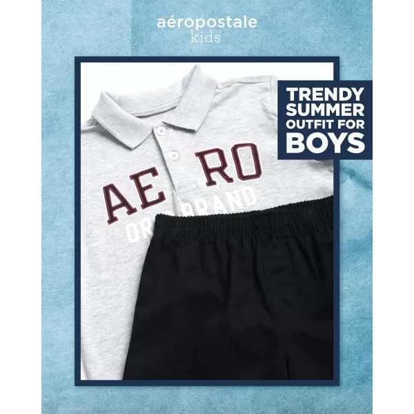 AEROPOSTALE Boys Shorts Set  2 Piece Short Sleeve Polo Shirt and Woven Cargo Shorts  Summer Outfit for Boys 416Grey Black