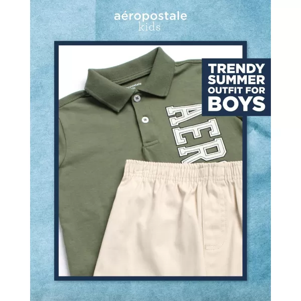 AEROPOSTALE Boys Shorts Set  2 Piece Short Sleeve Polo Shirt and Woven Cargo Shorts  Summer Outfit for Boys 416Olive Dove
