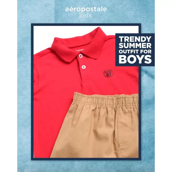 AEROPOSTALE Boys Shorts Set  2 Piece Short Sleeve Polo Shirt and Woven Cargo Shorts  Summer Outfit for Boys 416Red Coffee
