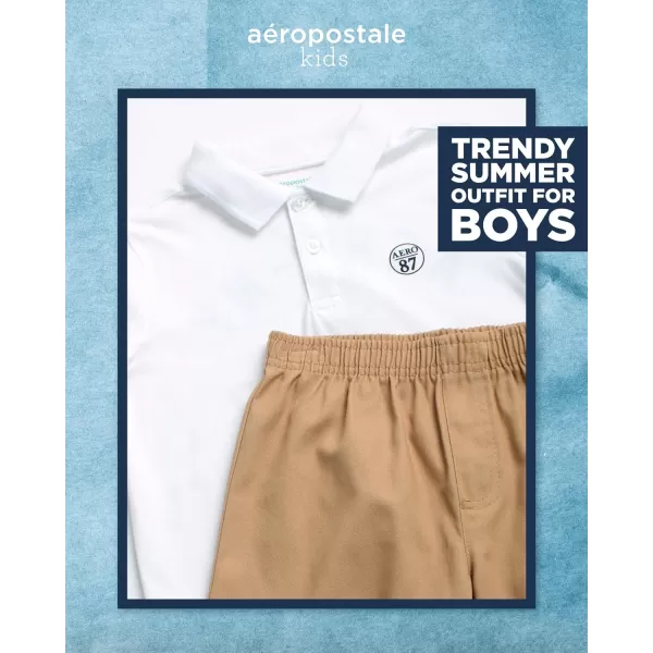 AEROPOSTALE Boys Shorts Set  2 Piece Short Sleeve Polo Shirt and Woven Cargo Shorts  Summer Outfit for Boys 416White Coffee