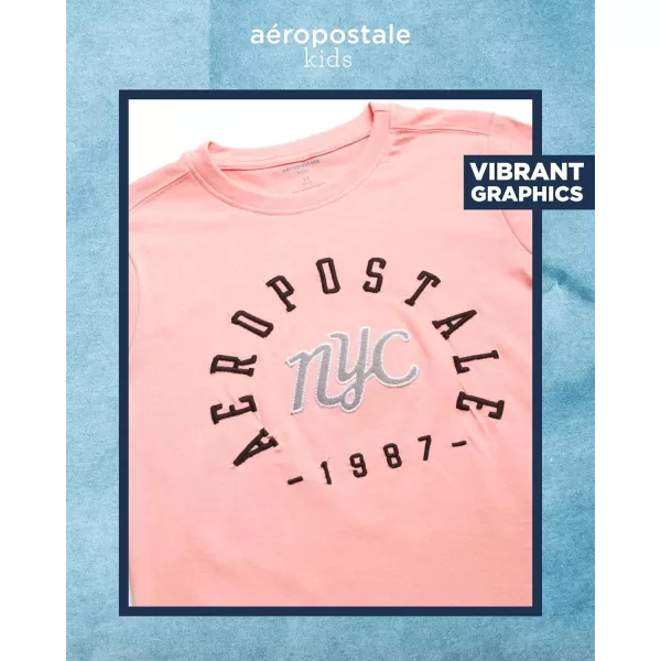 AEROPOSTALE Boys TShirts  2 Pack Short Sleeve Graphic T Shirts for Boys  Classic Boys Crewneck Logo Tees 416Green ShellsPink