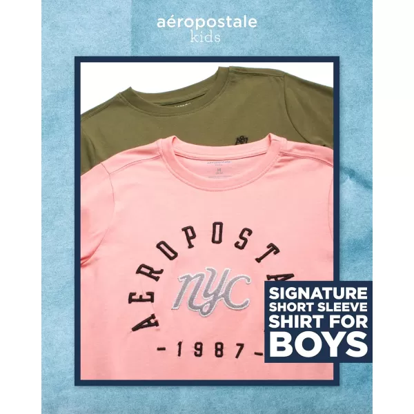AEROPOSTALE Boys TShirts  2 Pack Short Sleeve Graphic T Shirts for Boys  Classic Boys Crewneck Logo Tees 416Green ShellsPink