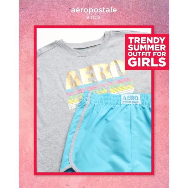 AEROPOSTALE Girls Shorts Set  2 Piece Jersey Graphic Tee and Poly Woven Dolphin Shorts  Summer Outfit for Girls 412Grey Blue