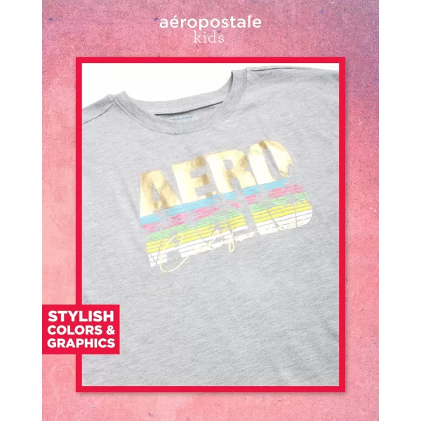 AEROPOSTALE Girls Shorts Set  2 Piece Jersey Graphic Tee and Poly Woven Dolphin Shorts  Summer Outfit for Girls 412Grey Blue