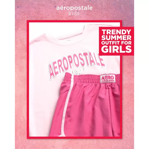 AEROPOSTALE Girls Shorts Set  2 Piece Jersey Graphic Tee and Poly Woven Dolphin Shorts  Summer Outfit for Girls 412Pink