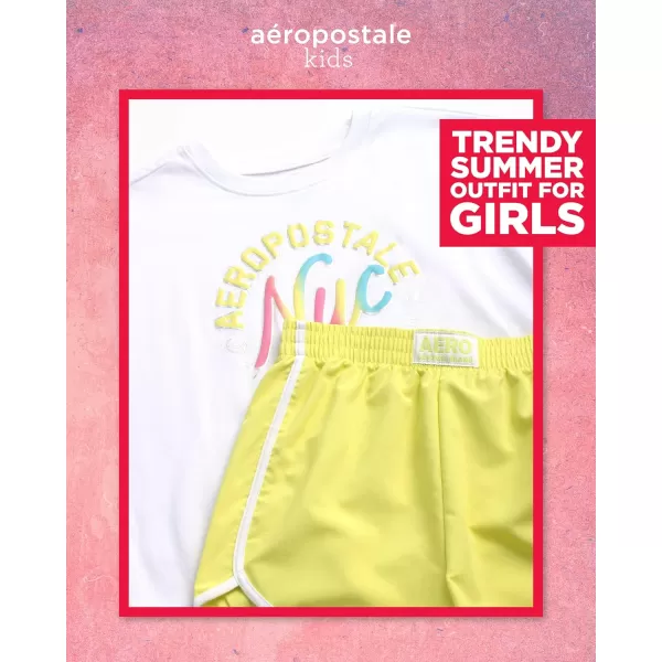 AEROPOSTALE Girls Shorts Set  2 Piece Jersey Graphic Tee and Poly Woven Dolphin Shorts  Summer Outfit for Girls 412White Lemon