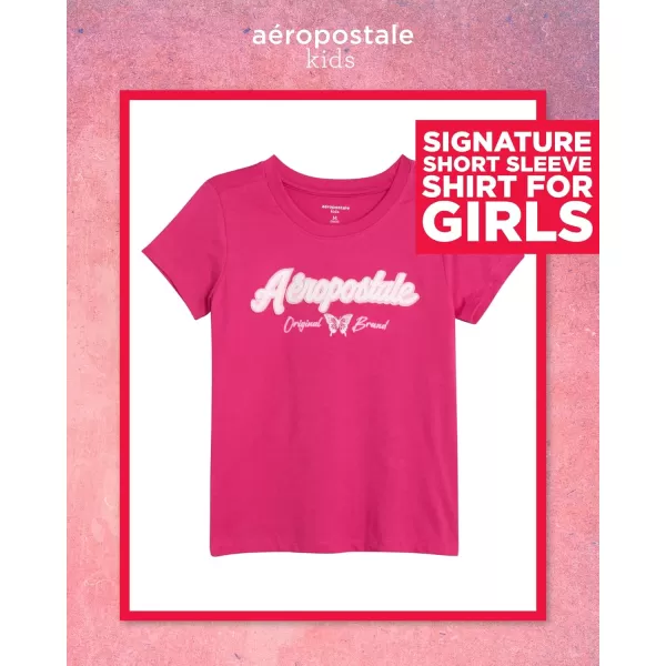 AEROPOSTALE Girls TShirt  Kids Short Sleeve Applique Summer Shirt  Classic Crewneck Tees for Girls 416Raspberry