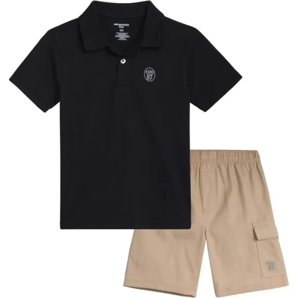 AEROPOSTALE Boys Shorts Set  2 Piece Short Sleeve Polo Shirt and Woven Cargo Shorts  Summer Outfit for Boys 416Black Cream