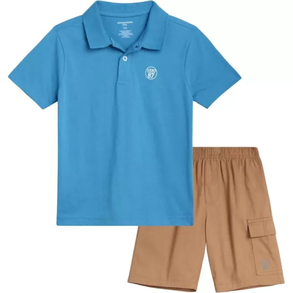 AEROPOSTALE Boys Shorts Set  2 Piece Short Sleeve Polo Shirt and Woven Cargo Shorts  Summer Outfit for Boys 416Blue Coffee