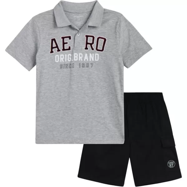 AEROPOSTALE Boys Shorts Set  2 Piece Short Sleeve Polo Shirt and Woven Cargo Shorts  Summer Outfit for Boys 416Grey Black