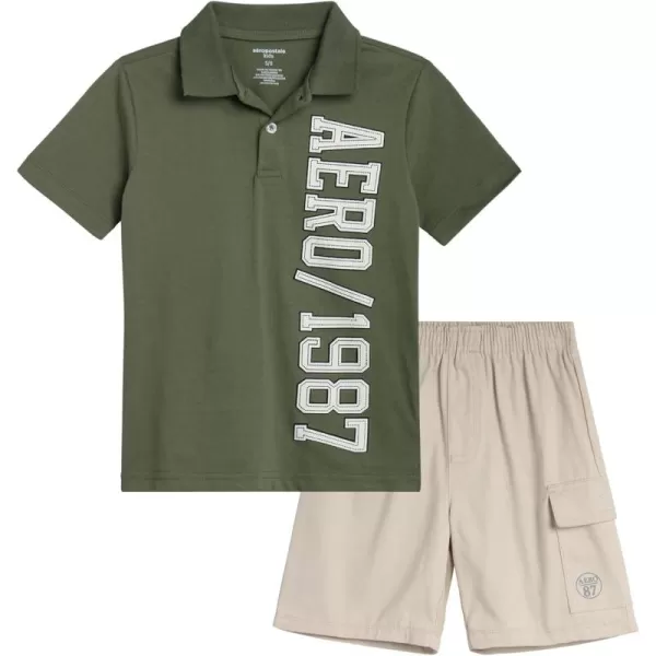 AEROPOSTALE Boys Shorts Set  2 Piece Short Sleeve Polo Shirt and Woven Cargo Shorts  Summer Outfit for Boys 416Olive Dove