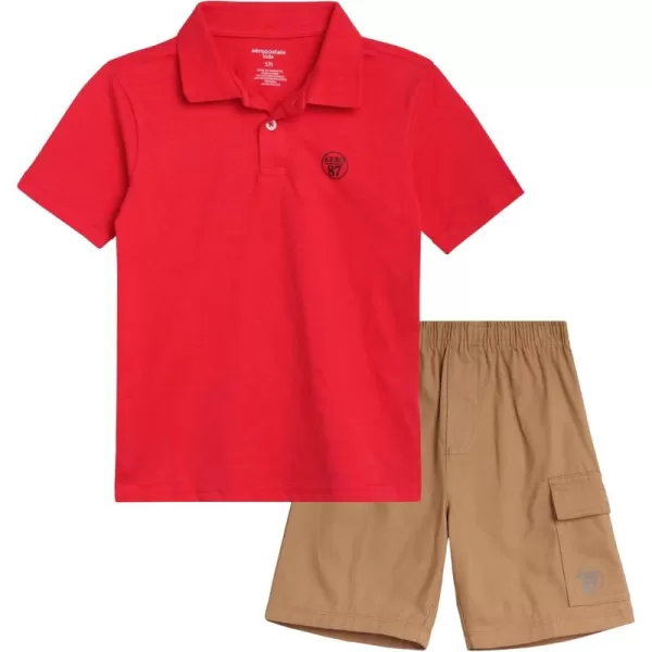 AEROPOSTALE Boys Shorts Set  2 Piece Short Sleeve Polo Shirt and Woven Cargo Shorts  Summer Outfit for Boys 416Red Coffee
