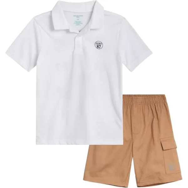 AEROPOSTALE Boys Shorts Set  2 Piece Short Sleeve Polo Shirt and Woven Cargo Shorts  Summer Outfit for Boys 416White Coffee