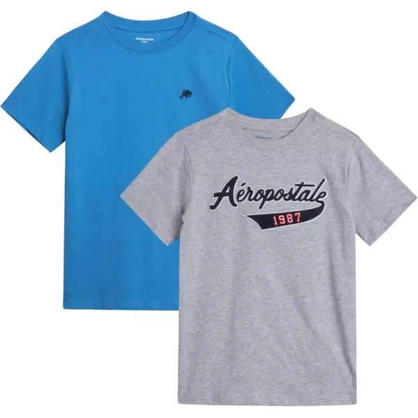 AEROPOSTALE Boys TShirts  2 Pack Short Sleeve Graphic T Shirts for Boys  Classic Boys Crewneck Logo Tees 416BlueGrey