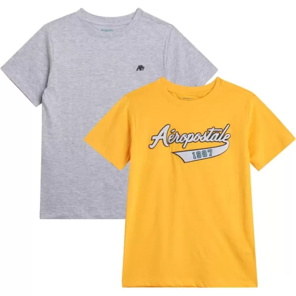 AEROPOSTALE Boys TShirts  2 Pack Short Sleeve Graphic T Shirts for Boys  Classic Boys Crewneck Logo Tees 416GreyGold