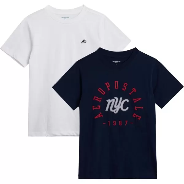 AEROPOSTALE Boys TShirts  2 Pack Short Sleeve Graphic T Shirts for Boys  Classic Boys Crewneck Logo Tees 416WhiteNavy