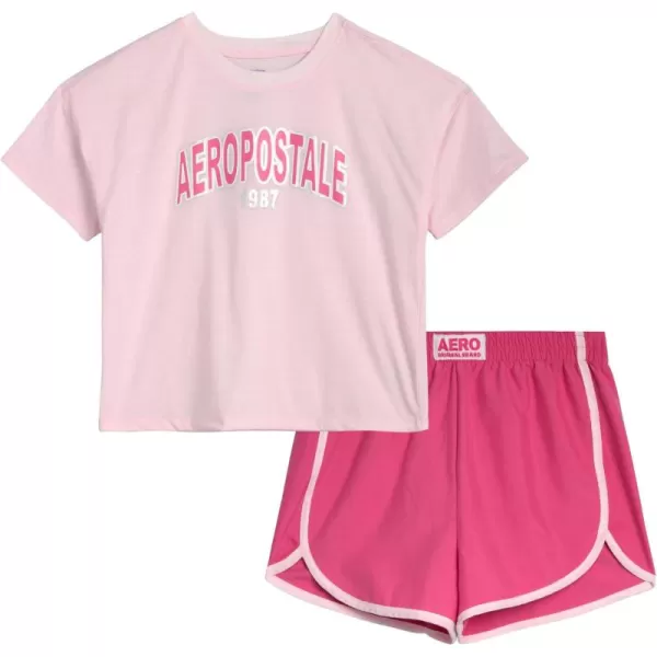AEROPOSTALE Girls Shorts Set  2 Piece Jersey Graphic Tee and Poly Woven Dolphin Shorts  Summer Outfit for Girls 412Pink