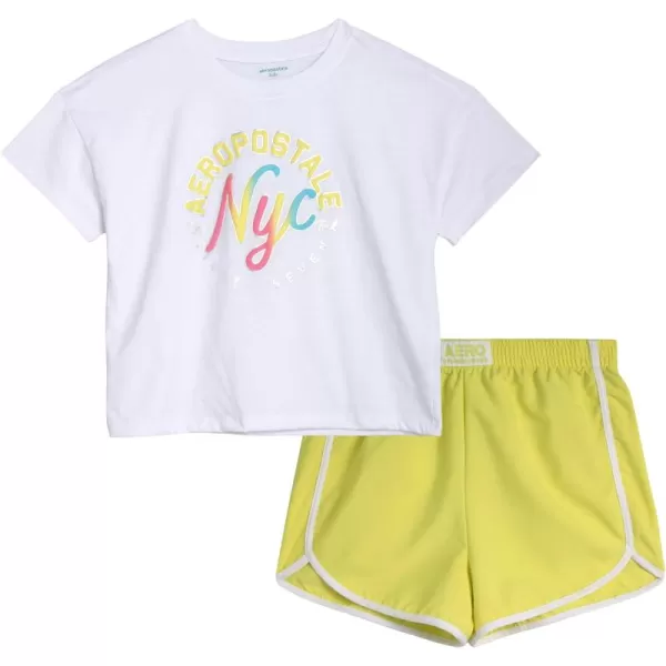 AEROPOSTALE Girls Shorts Set  2 Piece Jersey Graphic Tee and Poly Woven Dolphin Shorts  Summer Outfit for Girls 412White Lemon