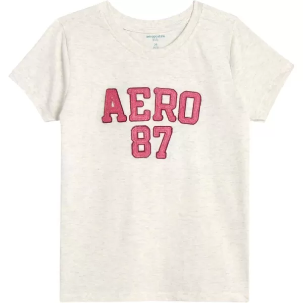 AEROPOSTALE Girls TShirt  Kids Short Sleeve Applique Summer Shirt  Classic Crewneck Tees for Girls 416Oatmeal
