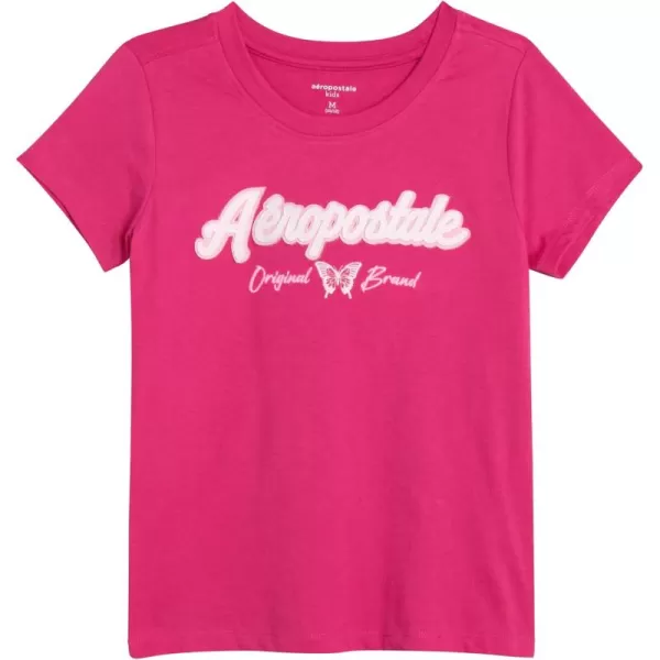 AEROPOSTALE Girls TShirt  Kids Short Sleeve Applique Summer Shirt  Classic Crewneck Tees for Girls 416Raspberry