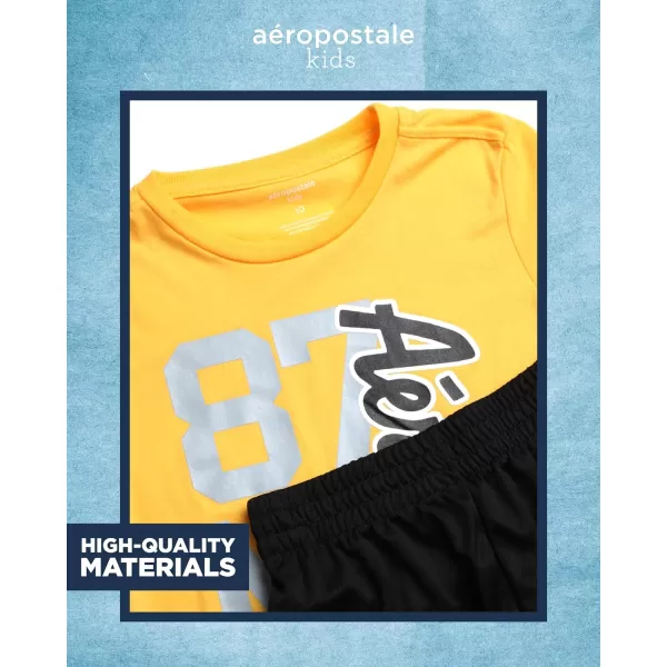 AEROPOSTALE Boys Active Shorts Set  4 Piece Short Sleeve TShirt and Mesh Gym Shorts  Activewear Outfit for Boys 412GreyGold