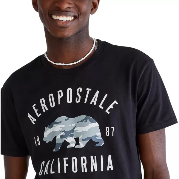 AEROPOSTALE Mens Cali Bear Short Sleeve TeeDark Black