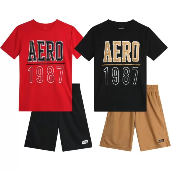 AEROPOSTALE Boys Active Shorts Set  4 Piece Short Sleeve TShirt and Mesh Gym Shorts  Activewear Outfit for Boys 412BlackRed