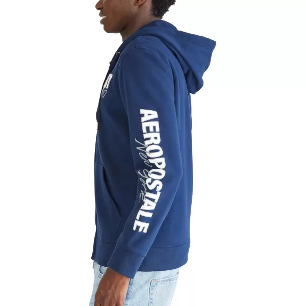 AEROPOSTALE Mens Aero Logo Full Zip HoodieLeft ChestCadet Navy