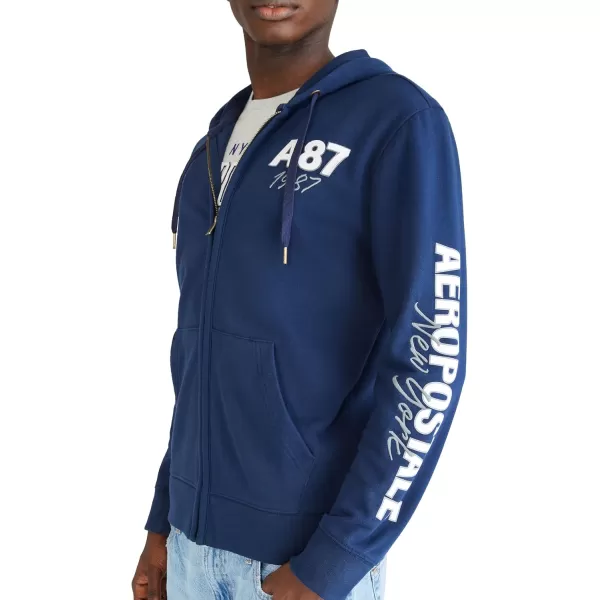 AEROPOSTALE Mens Aero Logo Full Zip HoodieLeft ChestCadet Navy